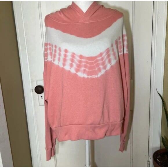 SO Tops - Light Pink White Tie Dye Cropped Hoodie Size Large